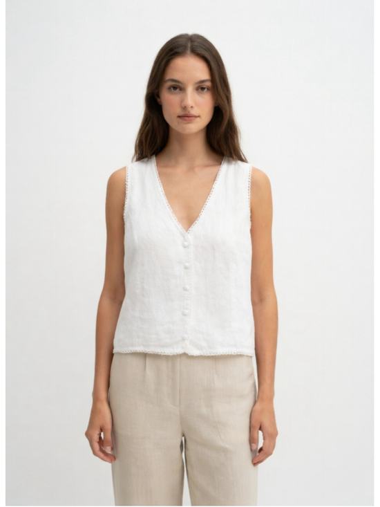 Laura Ashley Tops - Laura Ashley Linen Vest Top White Size Medium